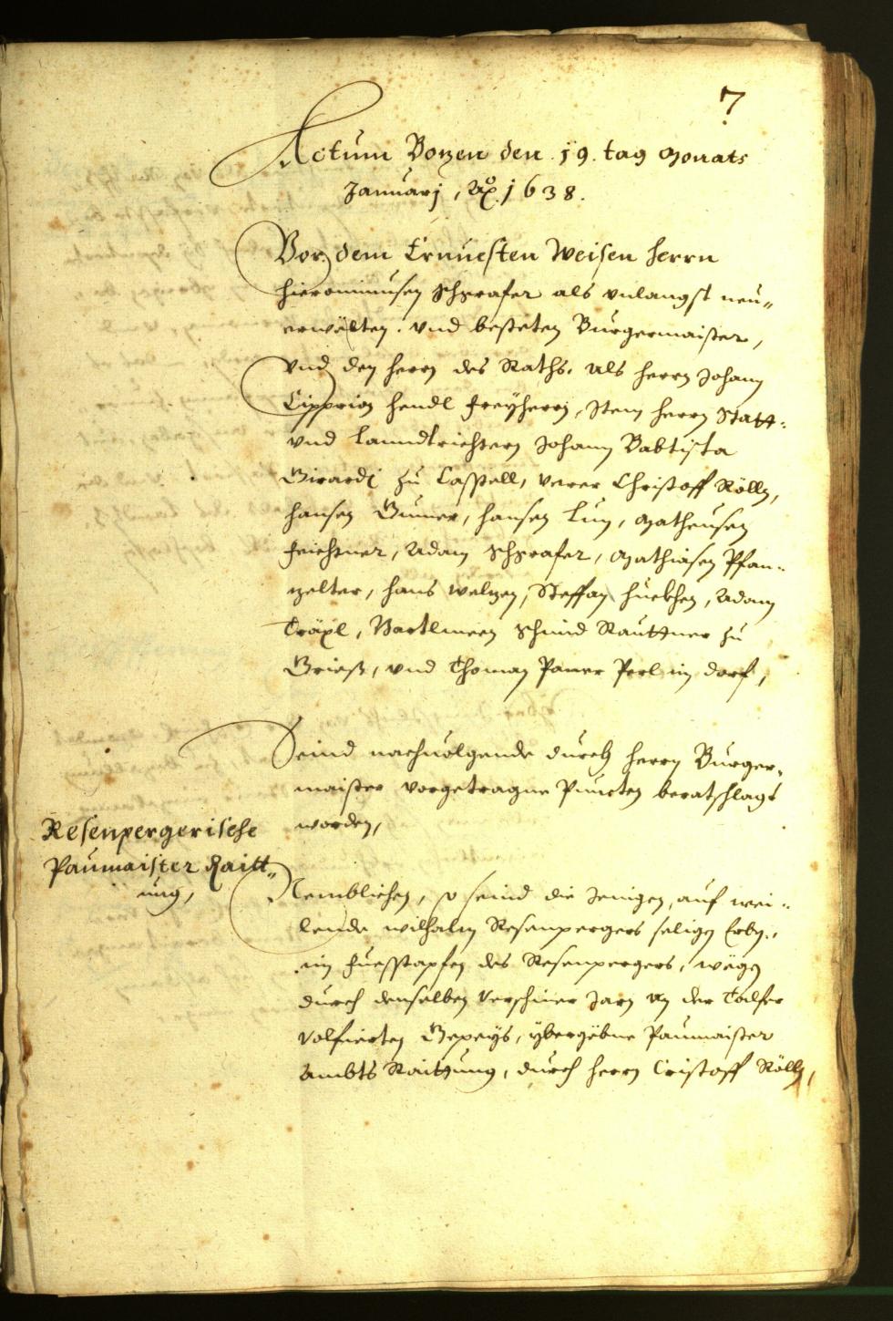 Stadtarchiv Bozen - BOhisto Ratsprotokoll 1638 