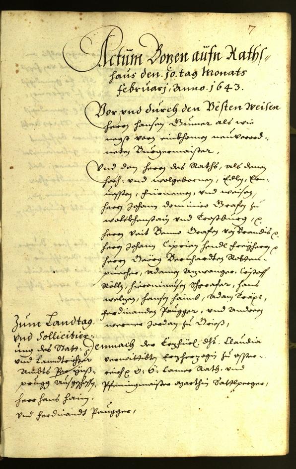 Stadtarchiv Bozen - BOhisto Ratsprotokoll 1643 