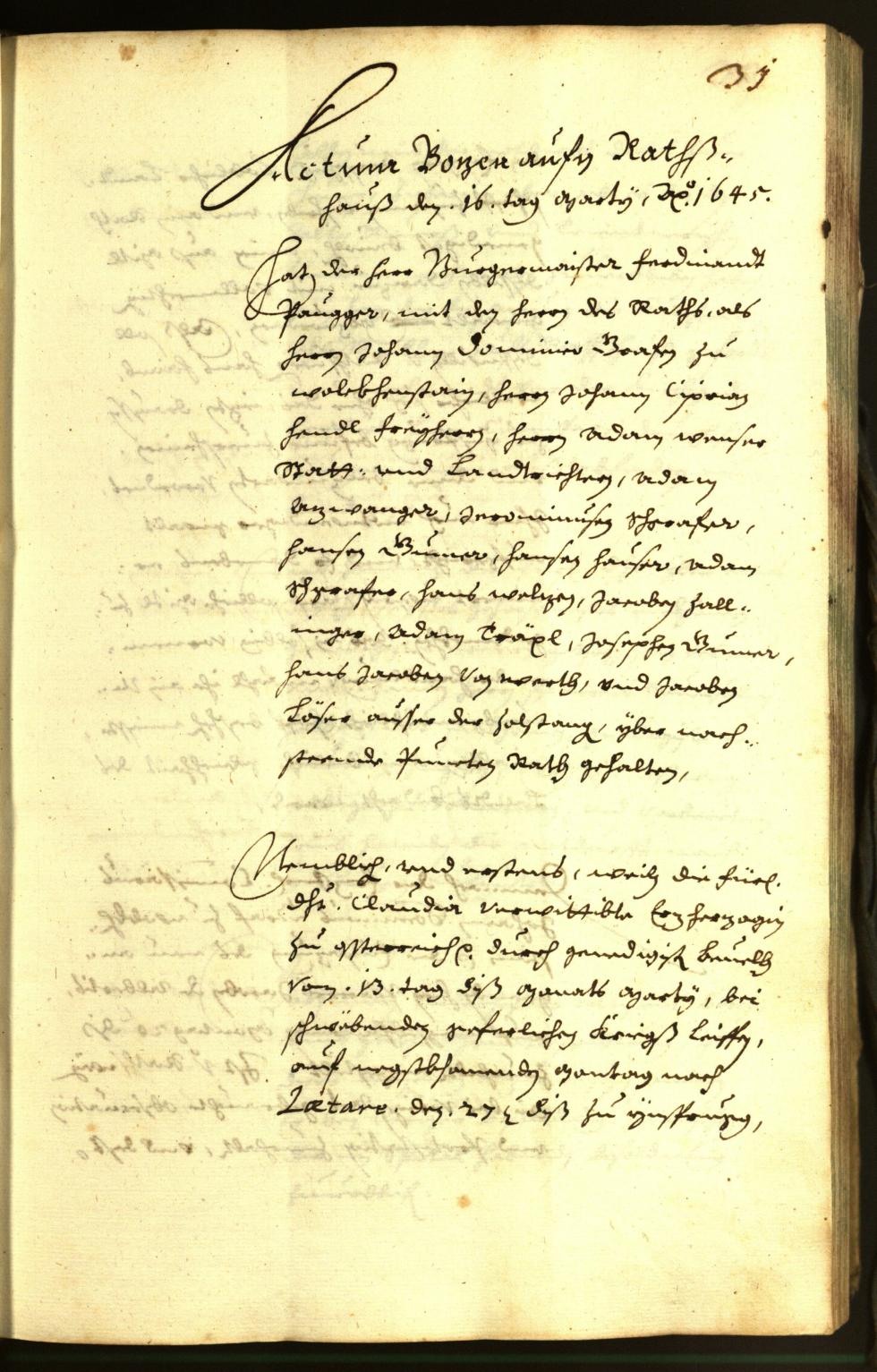 Stadtarchiv Bozen - BOhisto Ratsprotokoll 1645 