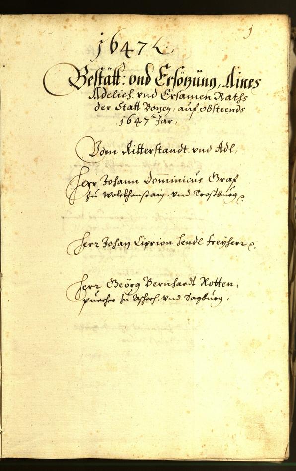 Stadtarchiv Bozen - BOhisto Ratsprotokoll 1647 