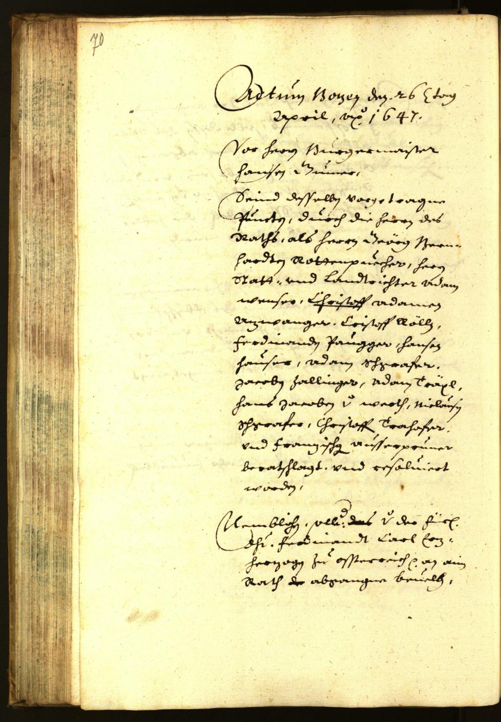 Stadtarchiv Bozen - BOhisto Ratsprotokoll 1647 