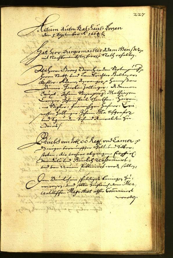 Stadtarchiv Bozen - BOhisto Ratsprotokoll 1664 