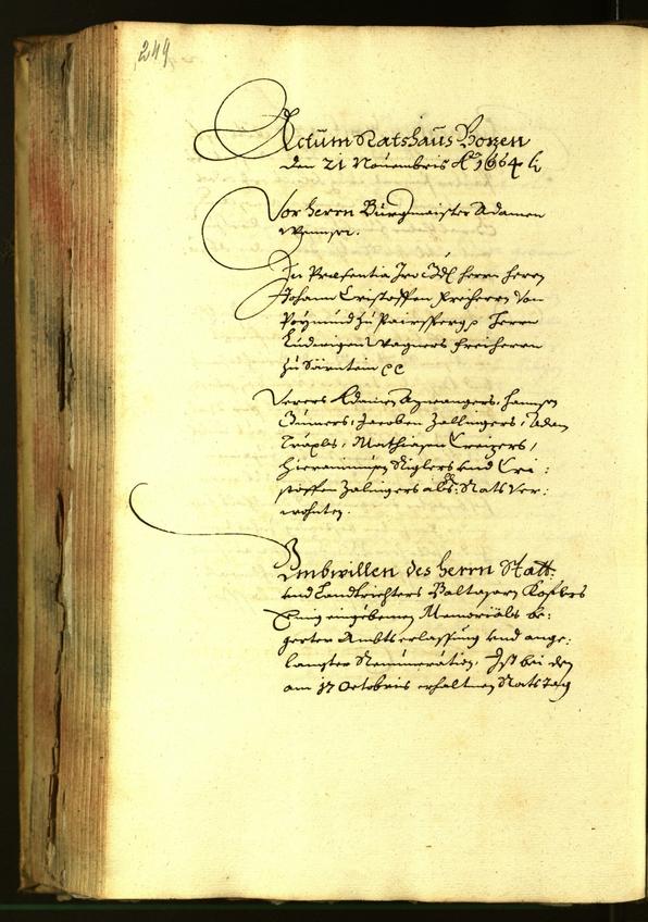 Stadtarchiv Bozen - BOhisto Ratsprotokoll 1664 