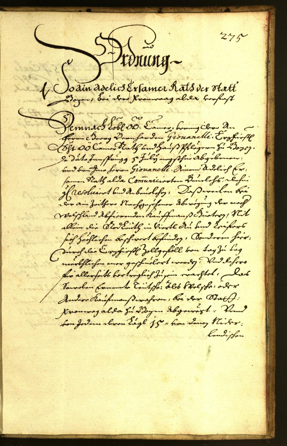 Stadtarchiv Bozen - BOhisto Ratsprotokoll 1664 