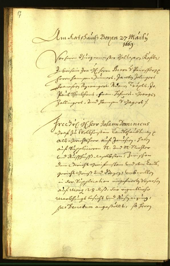 Stadtarchiv Bozen - BOhisto Ratsprotokoll 1669 