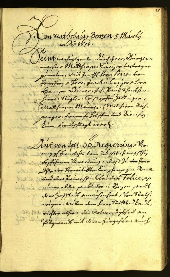 Stadtarchiv Bozen - BOhisto Ratsprotokoll 1671 