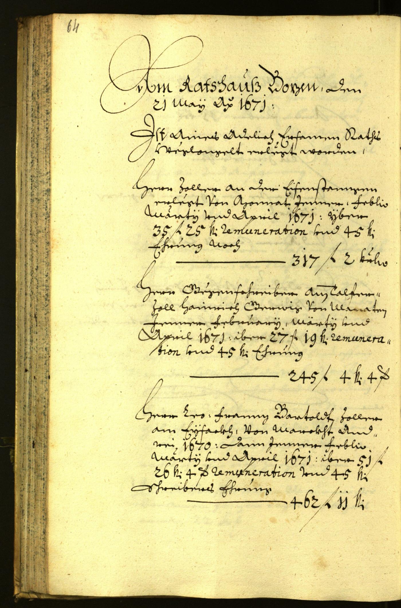 Stadtarchiv Bozen - BOhisto Ratsprotokoll 1671 