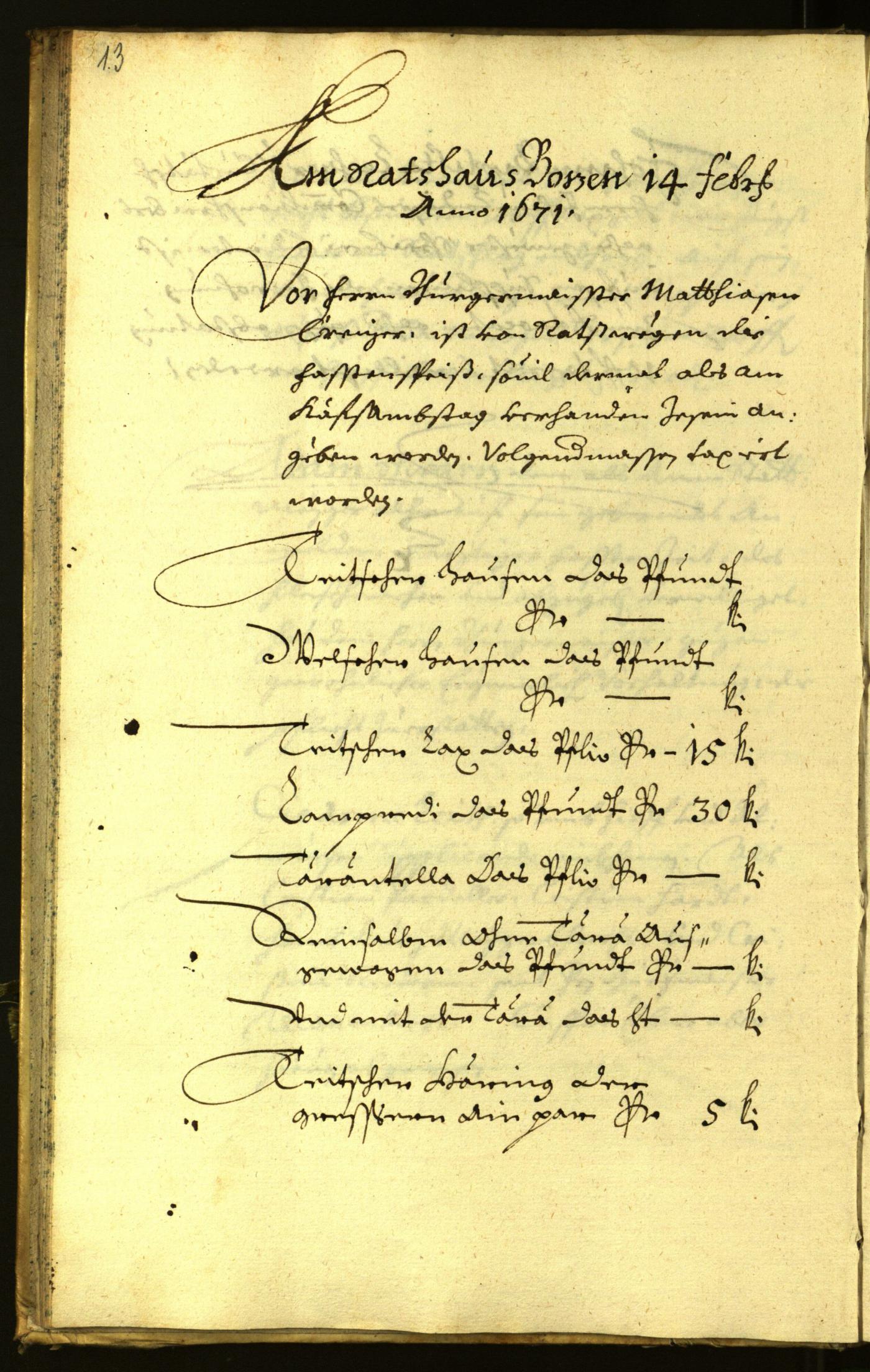 Stadtarchiv Bozen - BOhisto Ratsprotokoll 1671 