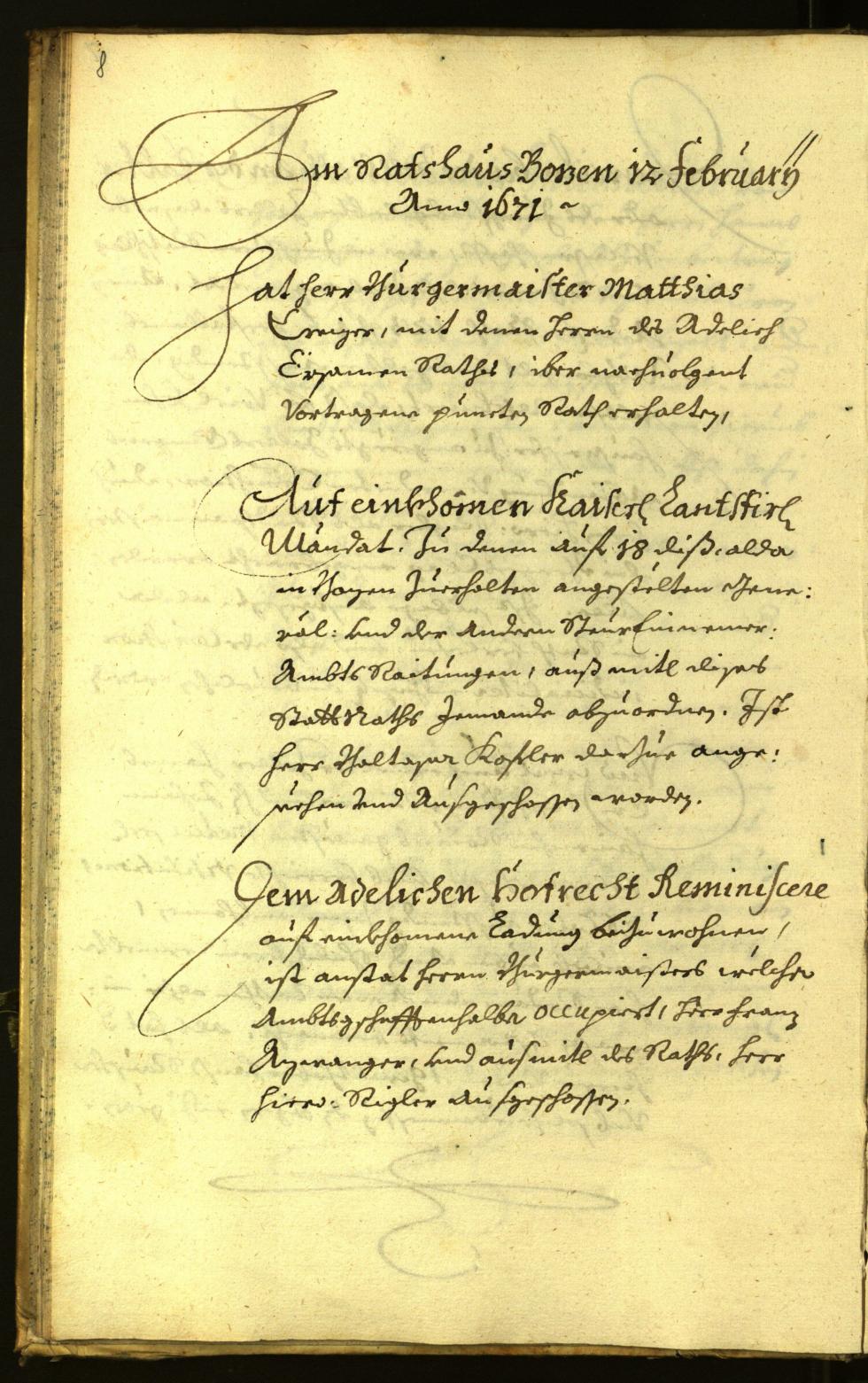 Stadtarchiv Bozen - BOhisto Ratsprotokoll 1671 