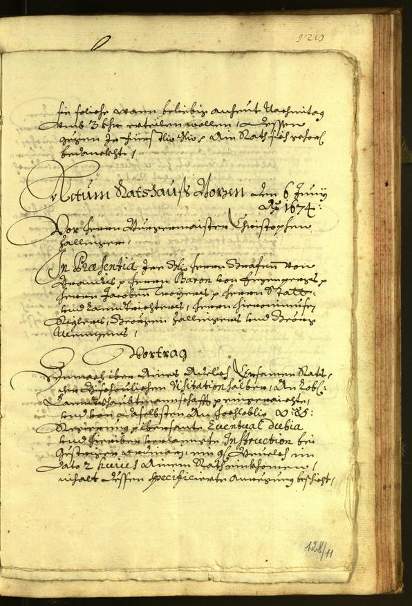 Stadtarchiv Bozen - BOhisto Ratsprotokoll 1674 