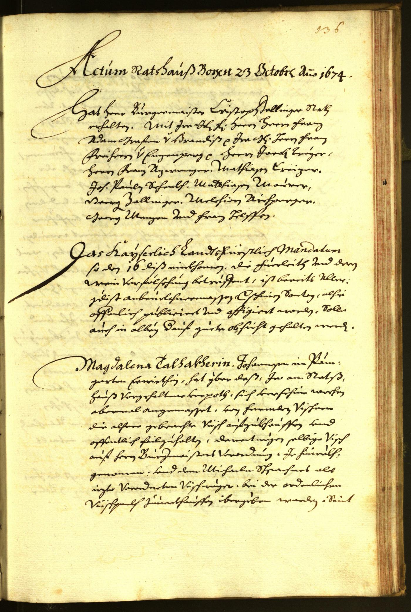 Stadtarchiv Bozen - BOhisto Ratsprotokoll 1674 