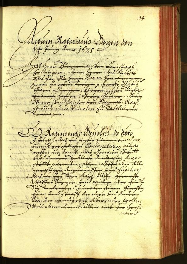 Stadtarchiv Bozen - BOhisto Ratsprotokoll 1675 