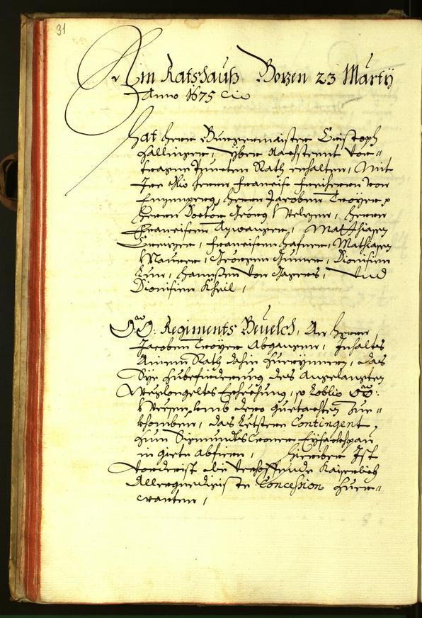 Stadtarchiv Bozen - BOhisto Ratsprotokoll 1675 