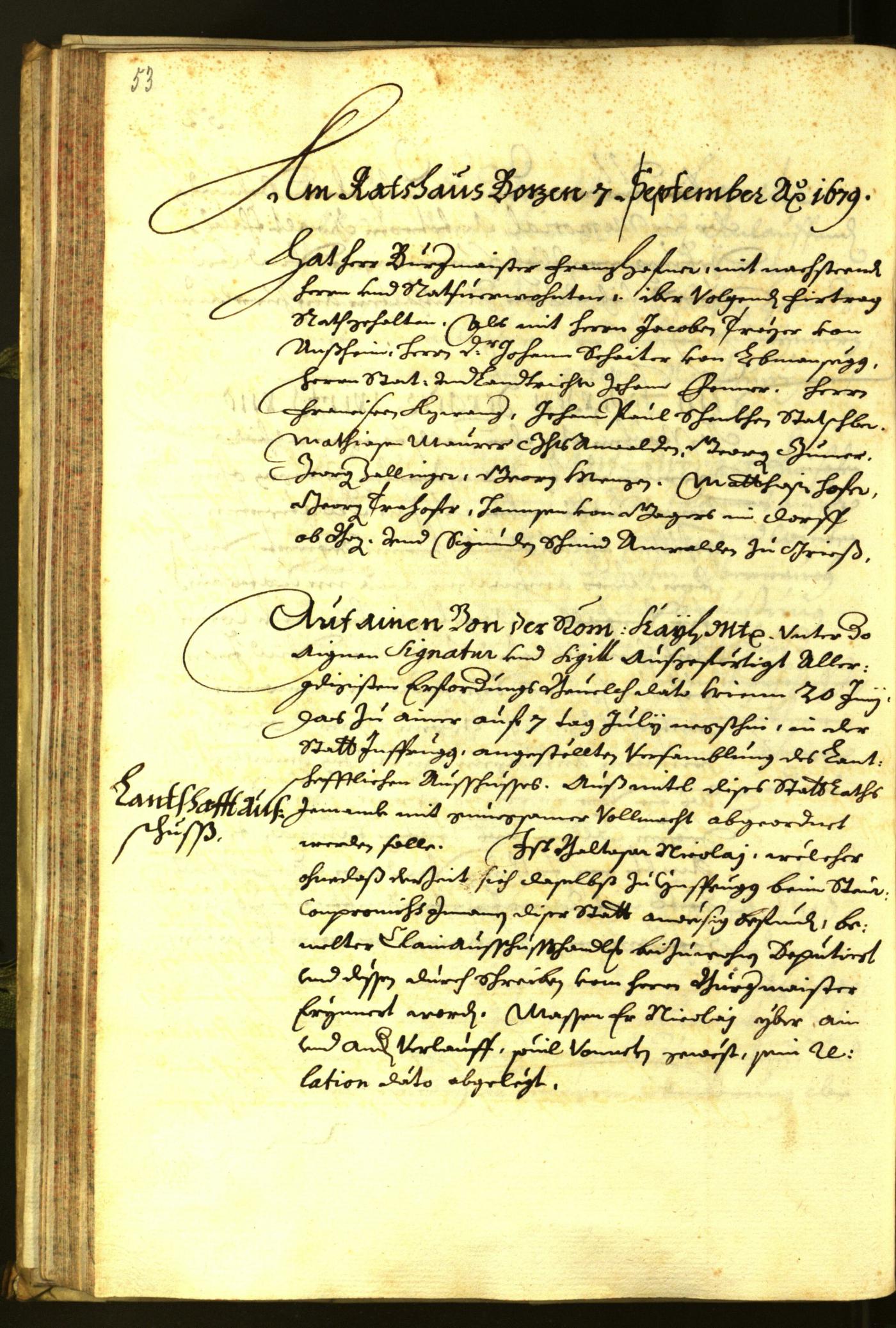 Stadtarchiv Bozen - BOhisto Ratsprotokoll 1679 