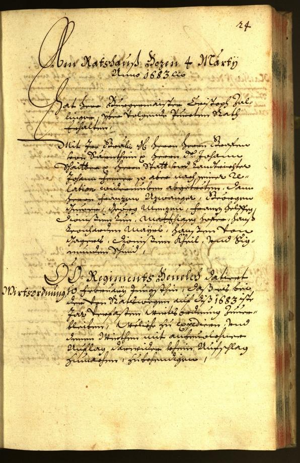 Stadtarchiv Bozen - BOhisto Ratsprotokoll 1683 