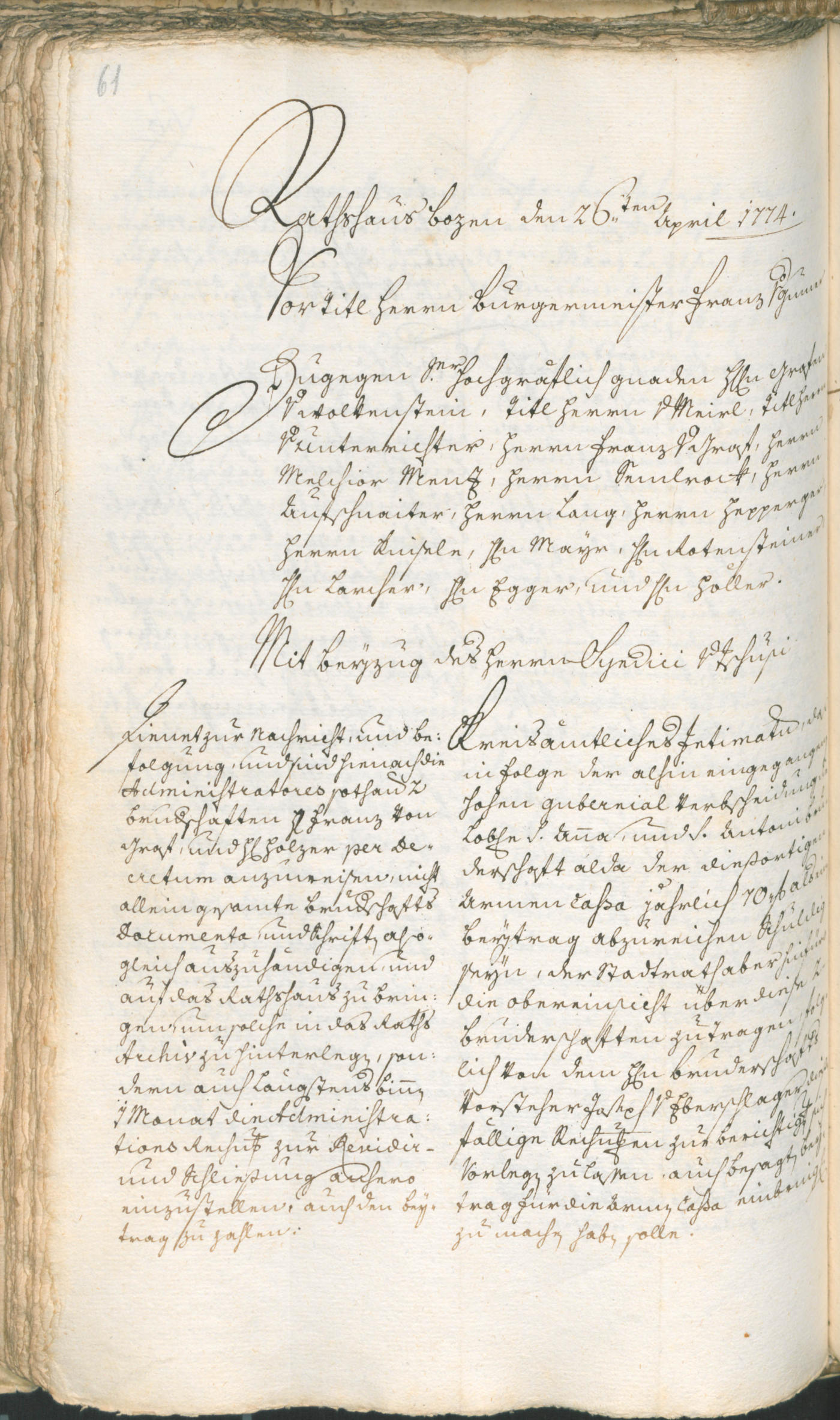 Stadtarchiv Bozen - BOhisto Ratsprotokoll 1774/77 