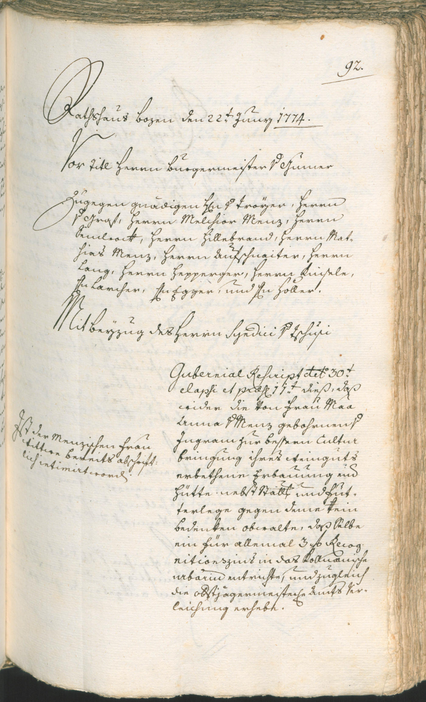 Stadtarchiv Bozen - BOhisto Ratsprotokoll 1774/77 