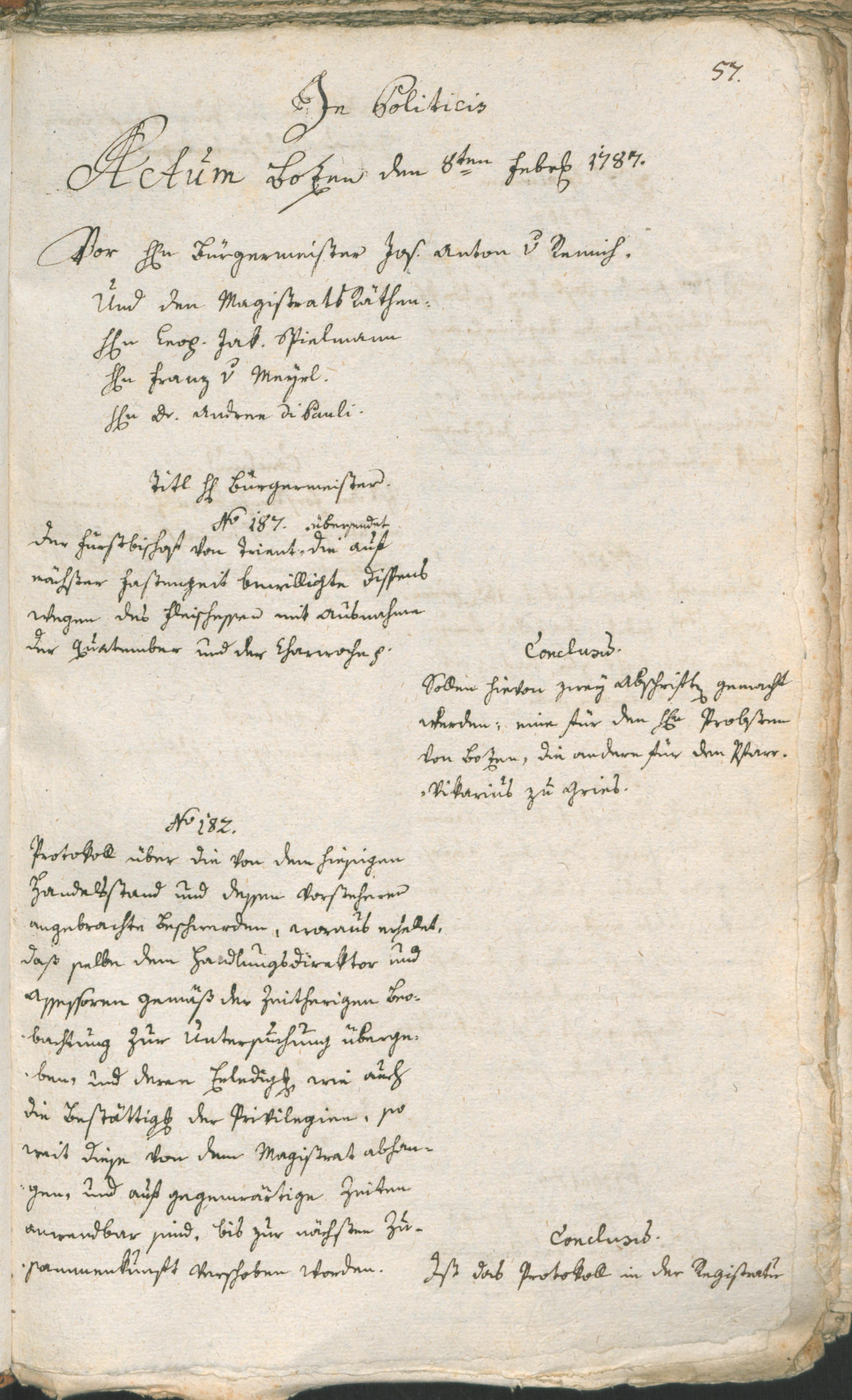 Civic Archives of Bozen-Bolzano - BOhisto Ratsprotokoll 1787 