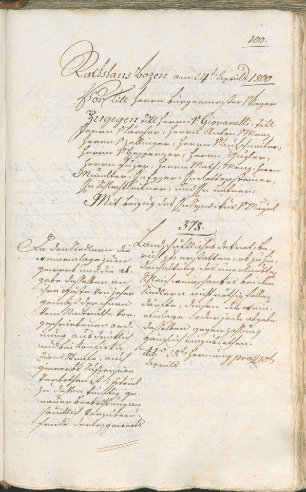 Civic Archives of Bozen-Bolzano - BOhisto Ratsprotokoll 1800 