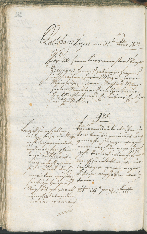 Stadtarchiv Bozen - BOhisto Ratsprotokoll 1803 