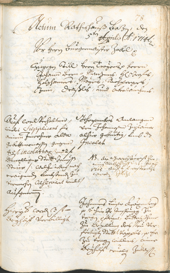 Stadtarchiv Bozen - BOhisto Ratsprotokoll 1714/17 