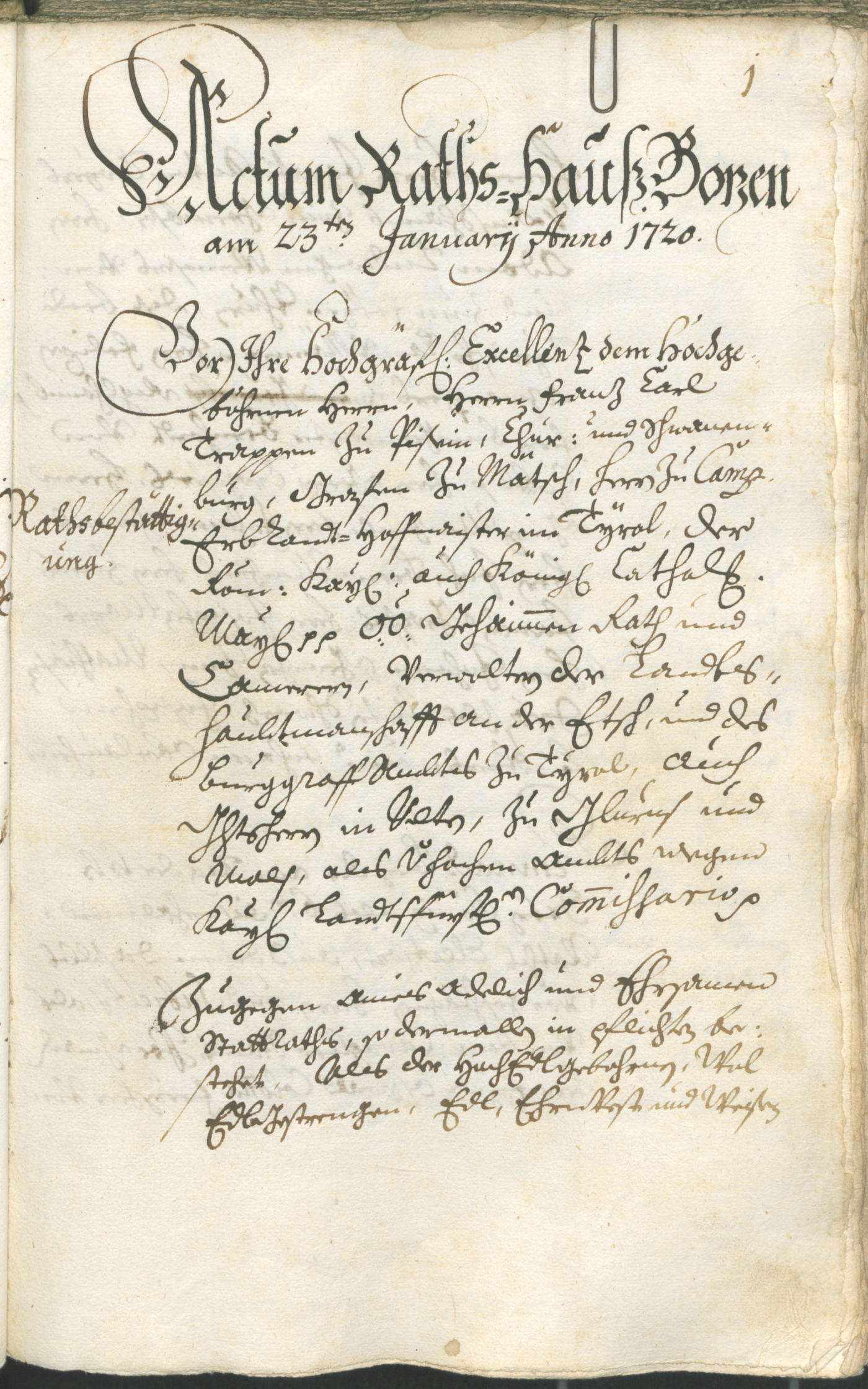 Stadtarchiv Bozen - BOhisto Ratsprotokoll 1720/23 