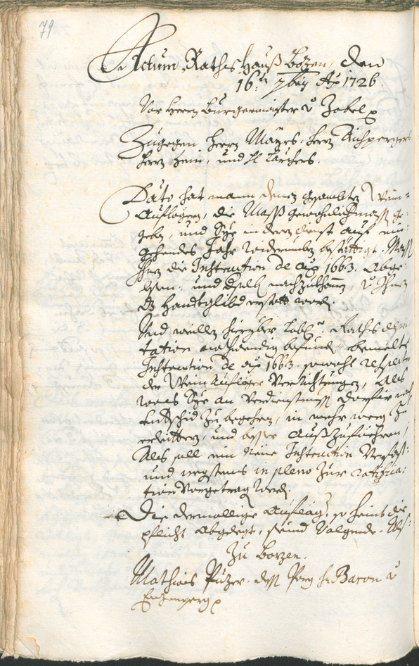 Archivio Storico della Città di Bolzano - BOhisto protocollo consiliare 1726/29 