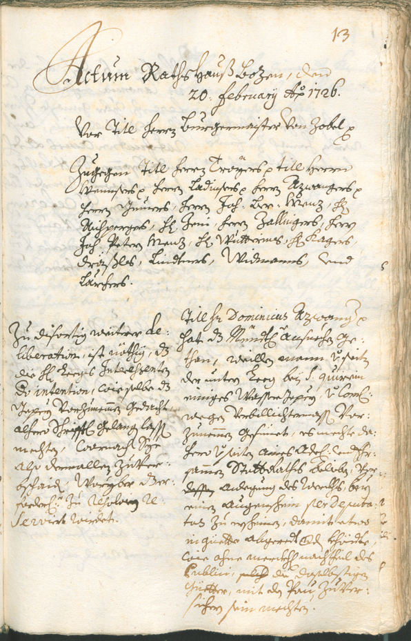 Archivio Storico della Città di Bolzano - BOhisto protocollo consiliare 1726/29 