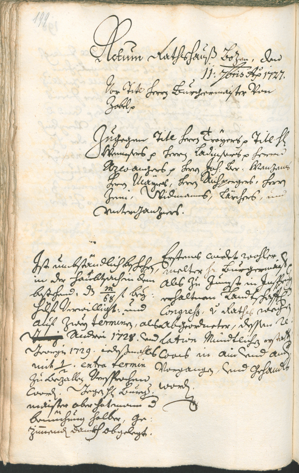 Civic Archives of Bozen-Bolzano - BOhisto Ratsprotokoll 1726/29 