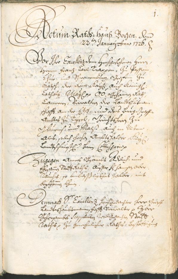 Stadtarchiv Bozen - BOhisto Ratsprotokoll 1726/29 