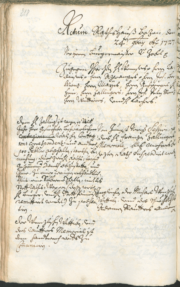 Archivio Storico della Città di Bolzano - BOhisto protocollo consiliare 1726/29 