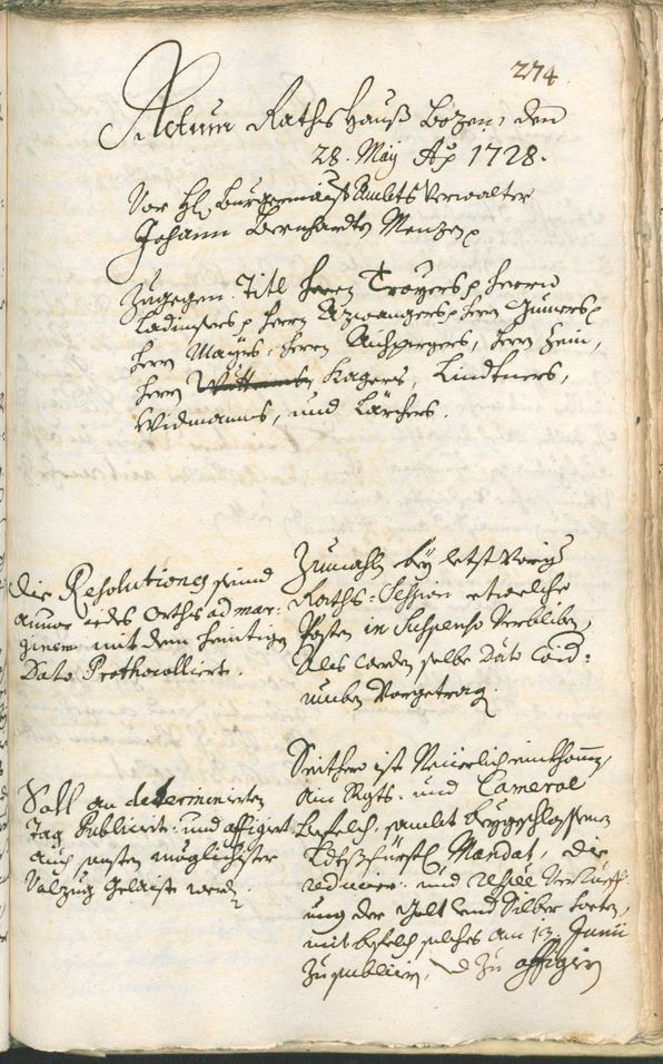 Stadtarchiv Bozen - BOhisto Ratsprotokoll 1726/29 