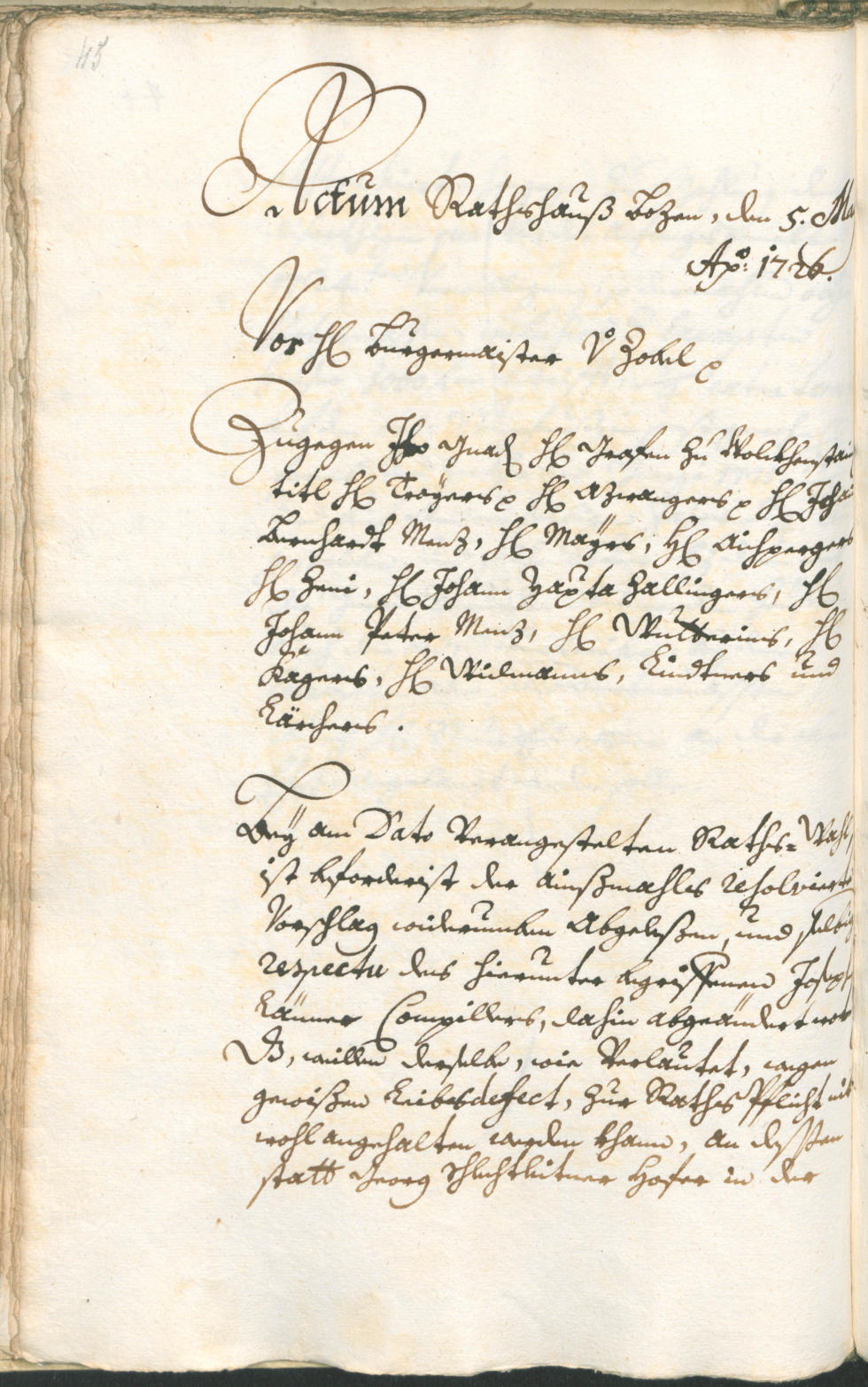 Stadtarchiv Bozen - BOhisto Ratsprotokoll 1726/29 