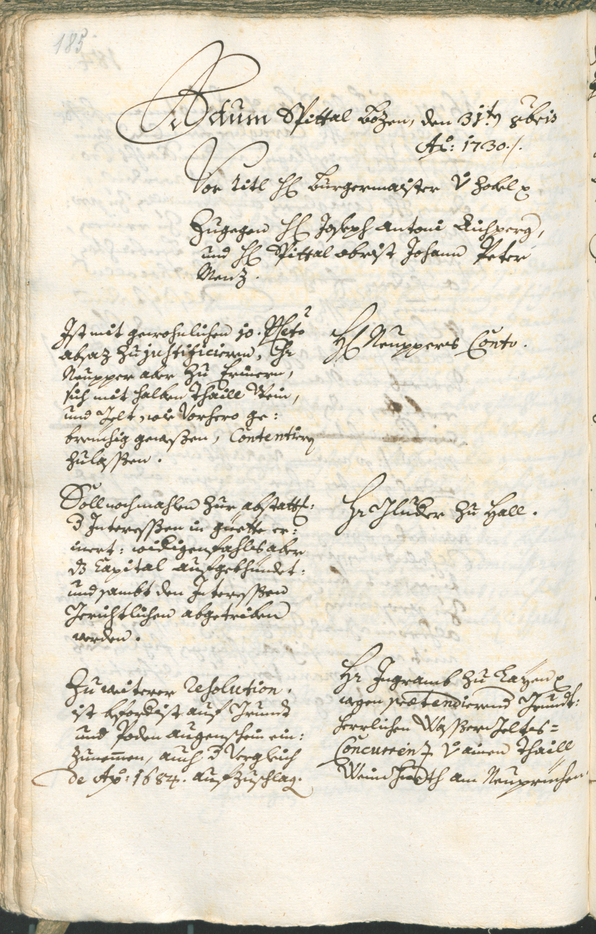 Stadtarchiv Bozen - BOhisto Ratsprotokoll 1729/32 