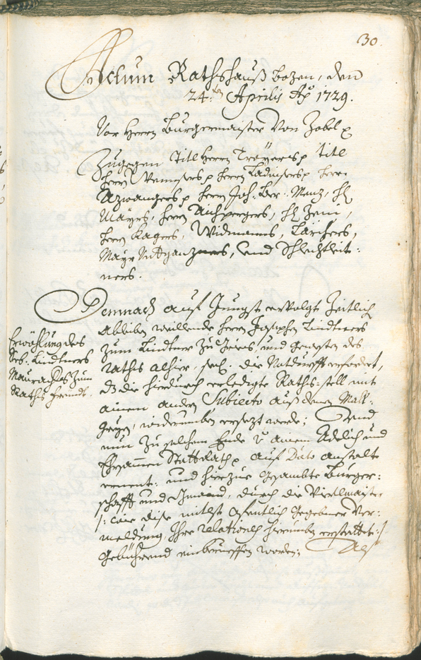 Civic Archives of Bozen-Bolzano - BOhisto Ratsprotokoll 1729/32 