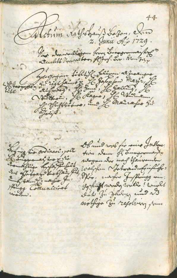 Stadtarchiv Bozen - BOhisto Ratsprotokoll 1729/32 