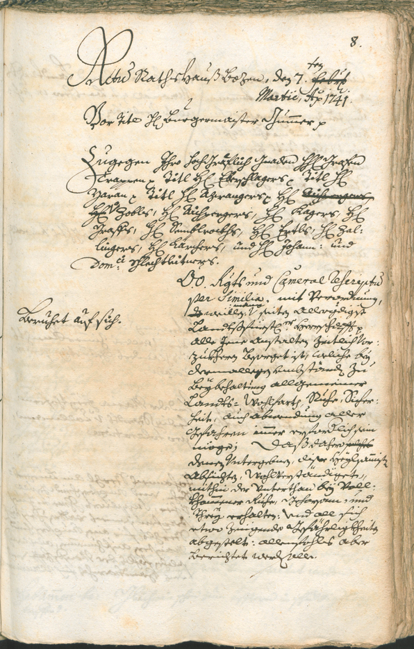 Stadtarchiv Bozen - BOhisto Ratsprotokoll 1741/44 