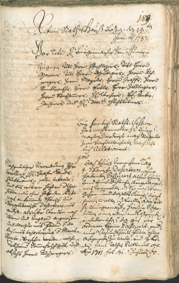 Stadtarchiv Bozen - BOhisto Ratsprotokoll 1741/44 