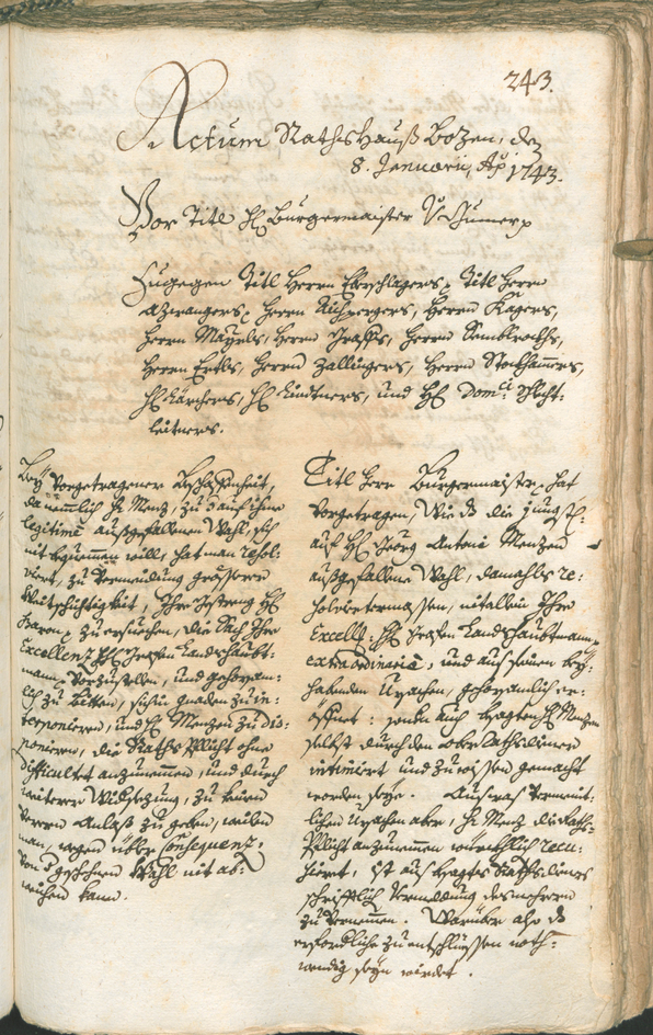 Stadtarchiv Bozen - BOhisto Ratsprotokoll 1741/44 