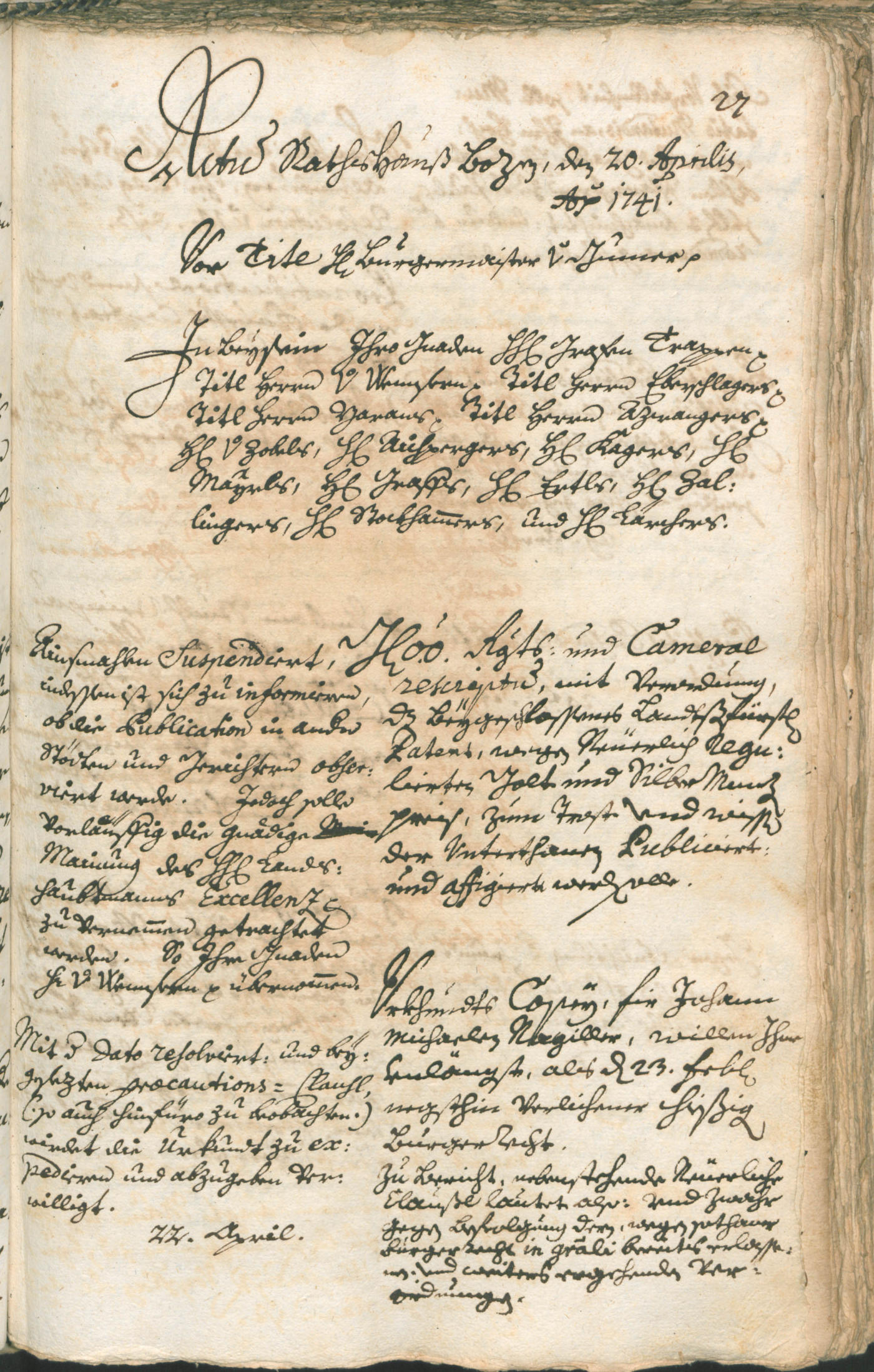 Stadtarchiv Bozen - BOhisto Ratsprotokoll 1741/44 