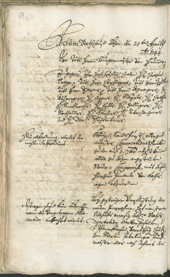 Stadtarchiv Bozen - BOhisto Ratsprotokoll 1744/47 