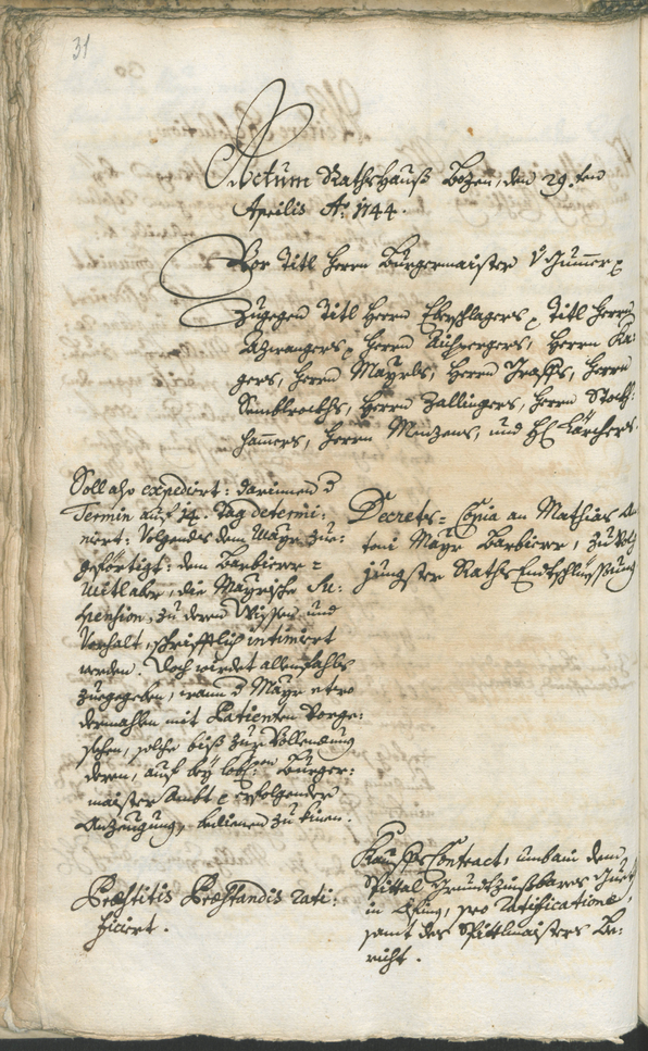 Stadtarchiv Bozen - BOhisto Ratsprotokoll 1744/47 