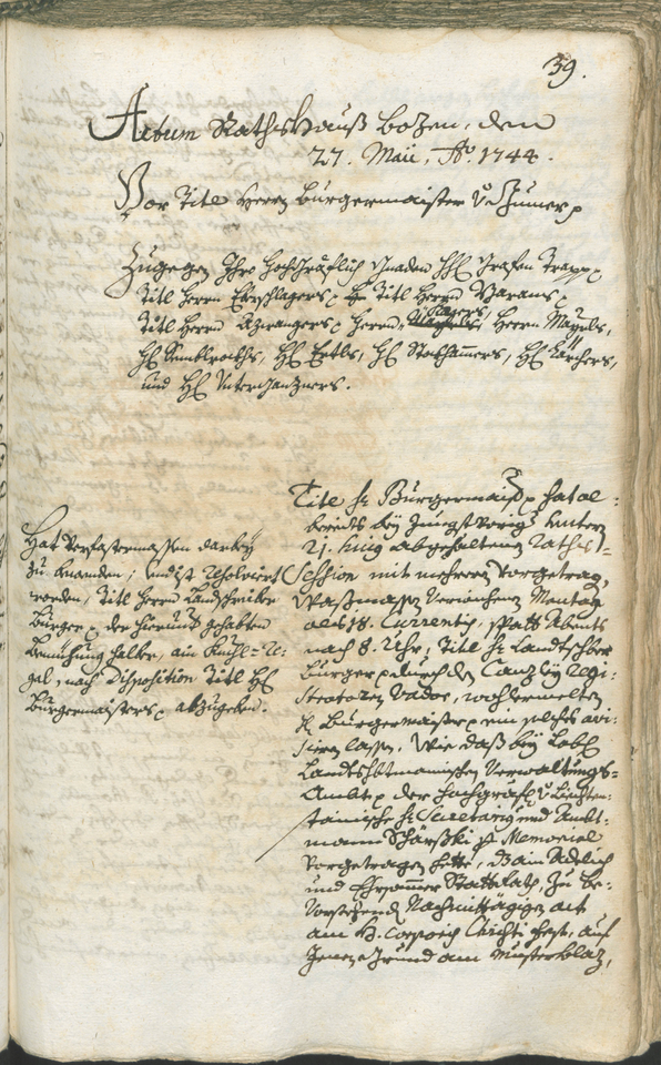 Stadtarchiv Bozen - BOhisto Ratsprotokoll 1744/47 