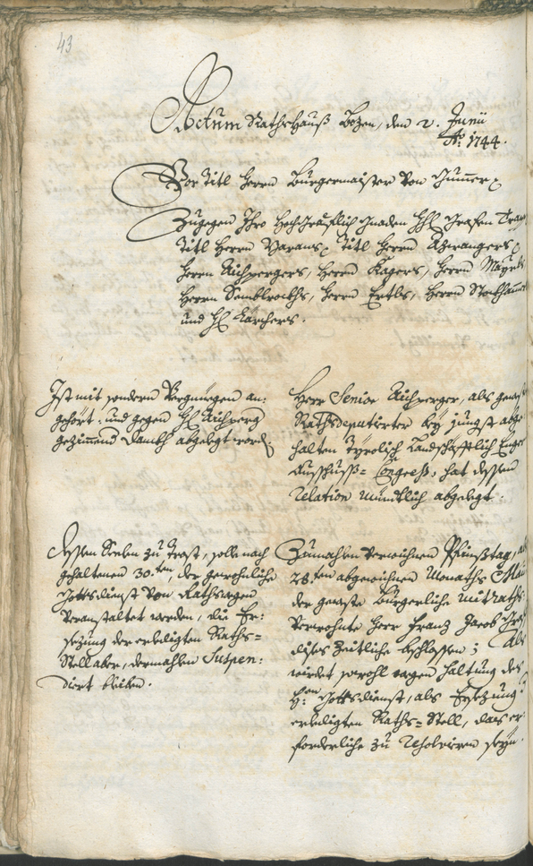 Archivio Storico della Città di Bolzano - BOhisto protocollo consiliare 1744/47 