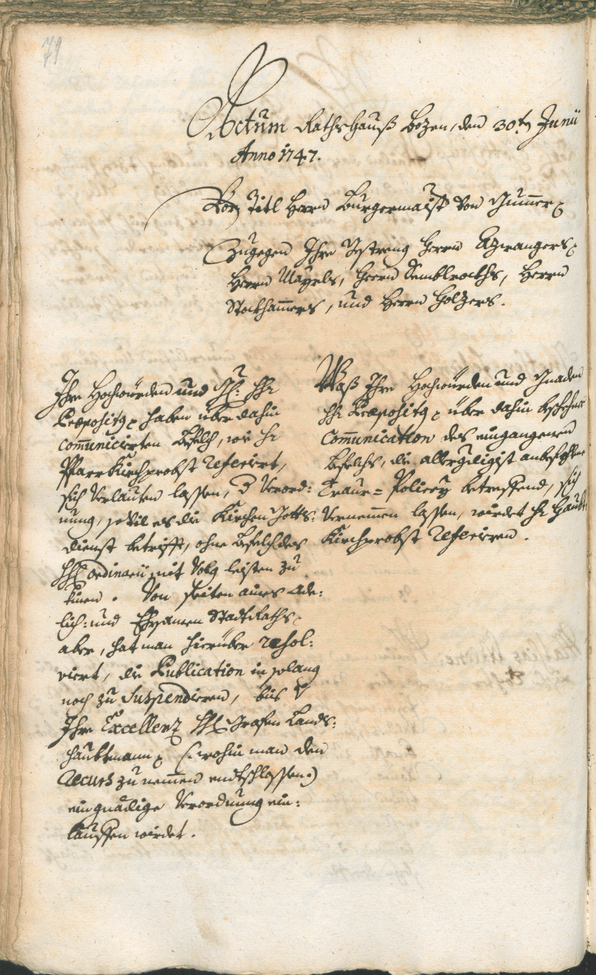 Stadtarchiv Bozen - BOhisto Ratsprotokoll 1747/50 