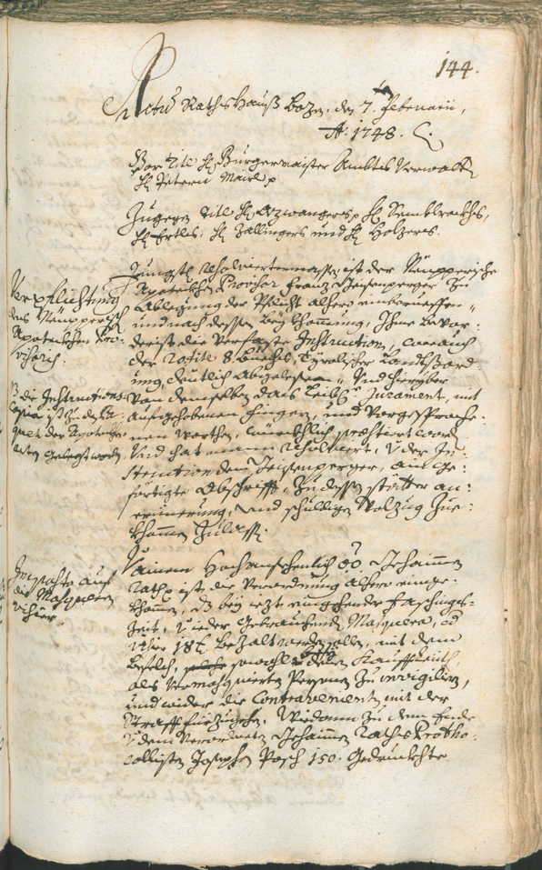 Archivio Storico della Città di Bolzano - BOhisto protocollo consiliare 1747/50 