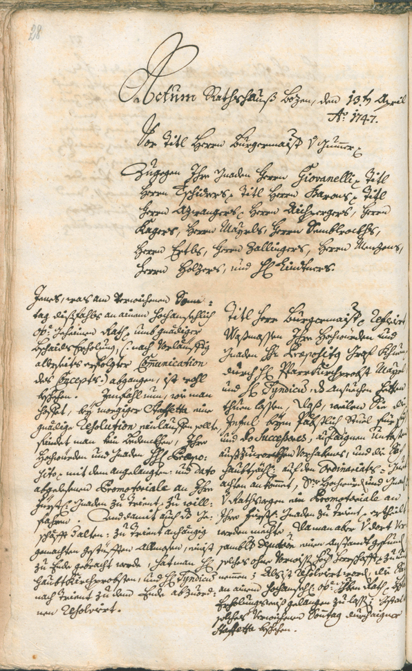 Archivio Storico della Città di Bolzano - BOhisto protocollo consiliare 1747/50 