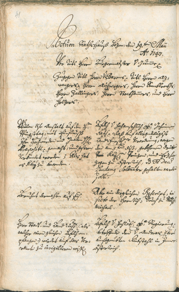 Stadtarchiv Bozen - BOhisto Ratsprotokoll 1747/50 