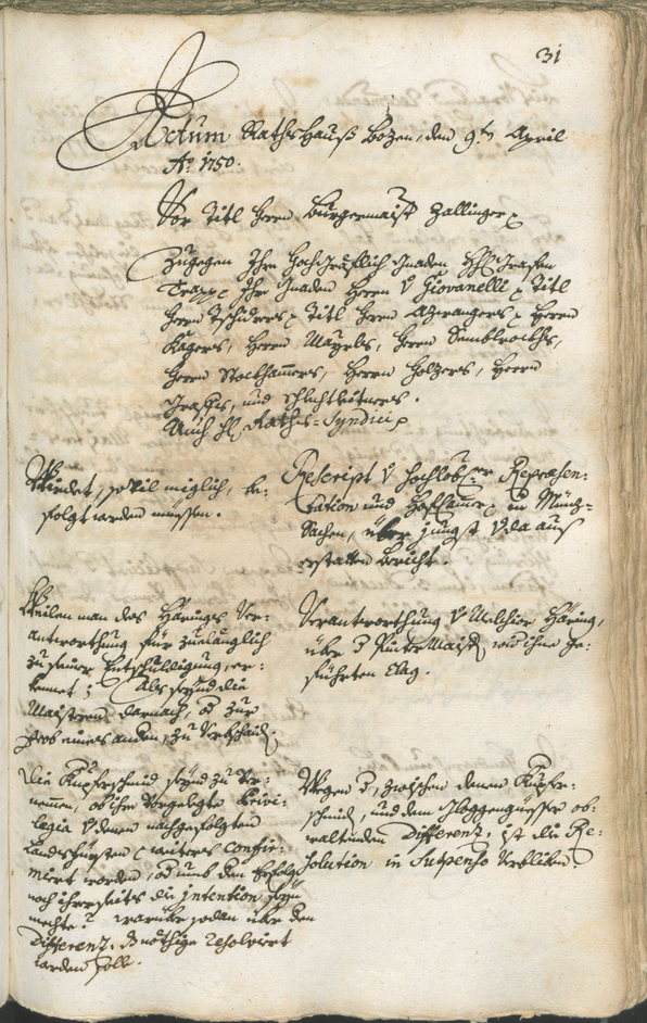 Stadtarchiv Bozen - BOhisto Ratsprotokoll 1750/53 