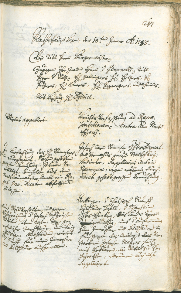 Stadtarchiv Bozen - BOhisto Ratsprotokoll 1753/56 